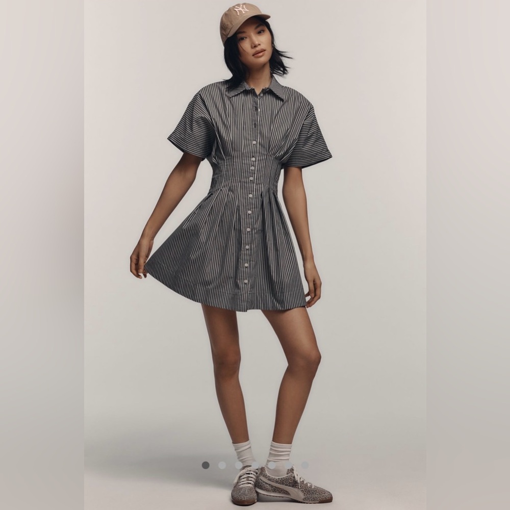 Anthropologie Tobie Mini Shirt Dress by Exquise in “Black and White Stripe,” XL